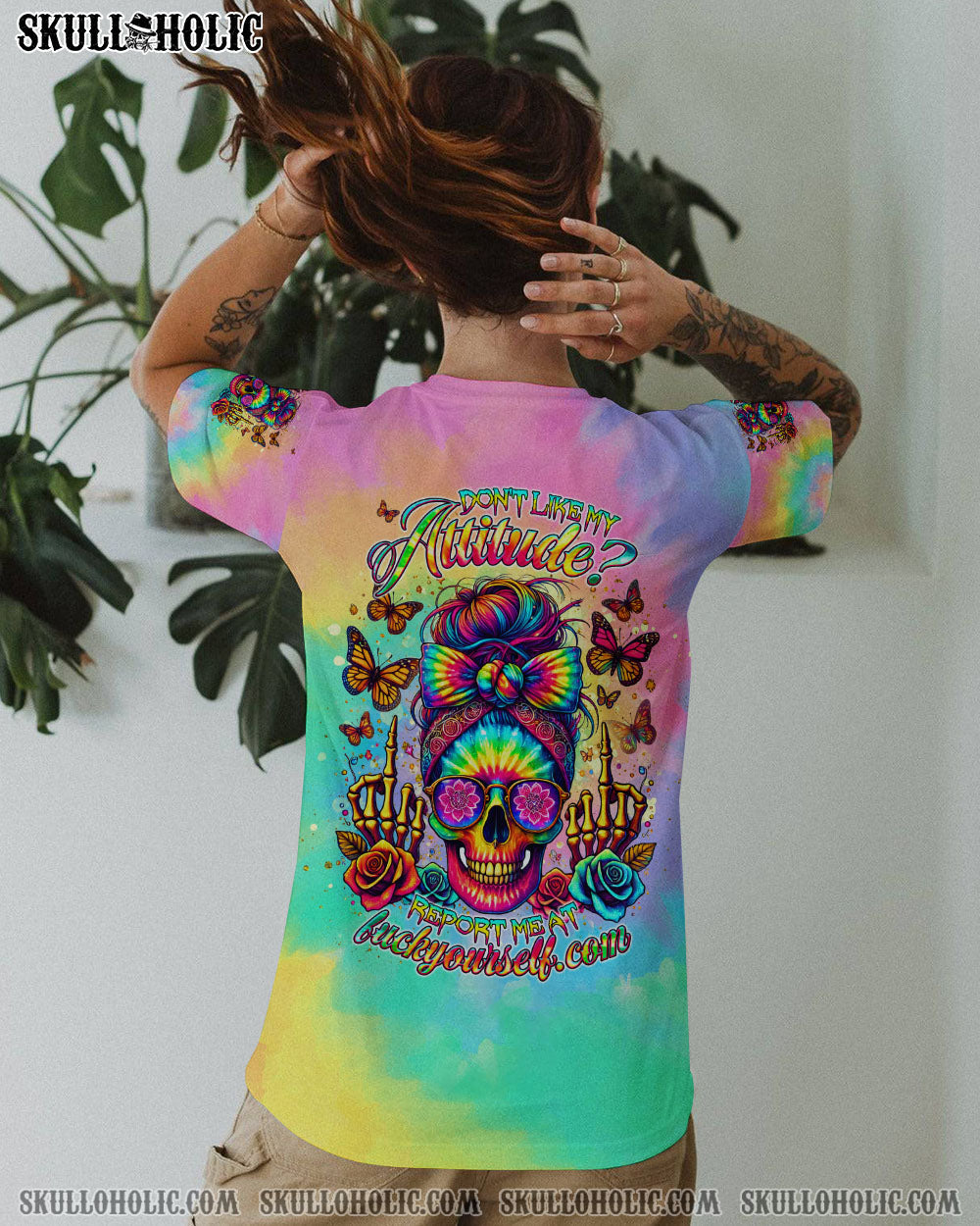 BLISSCORNERS DON'T LIKE MY ATTITUDE MESSY BUN TIE DYE ALL OVER PRINT