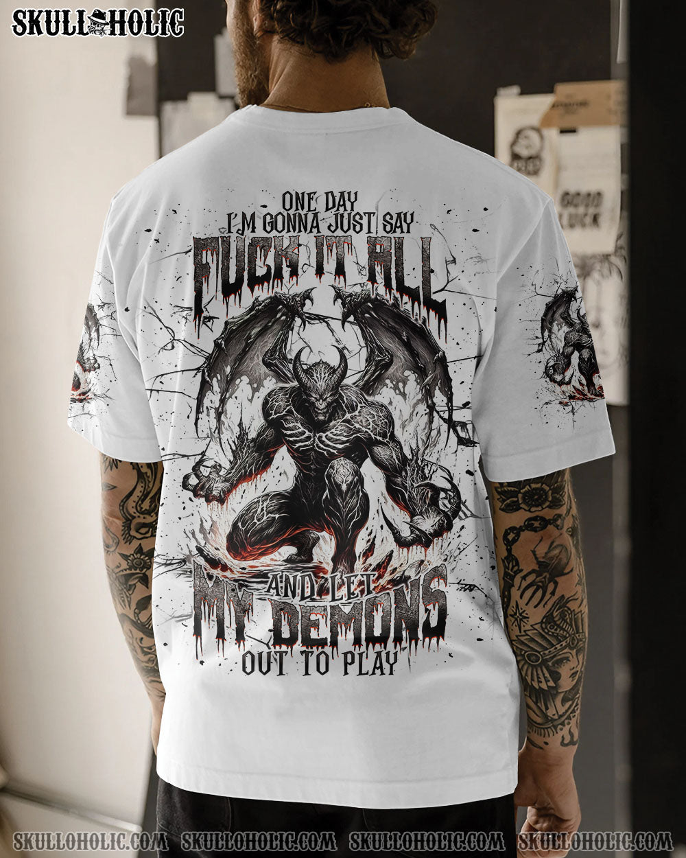 BLISSCORNERS ONE DAY I'M GONNA JUST SAY DEMON SKULL ALL OVER PRINT
