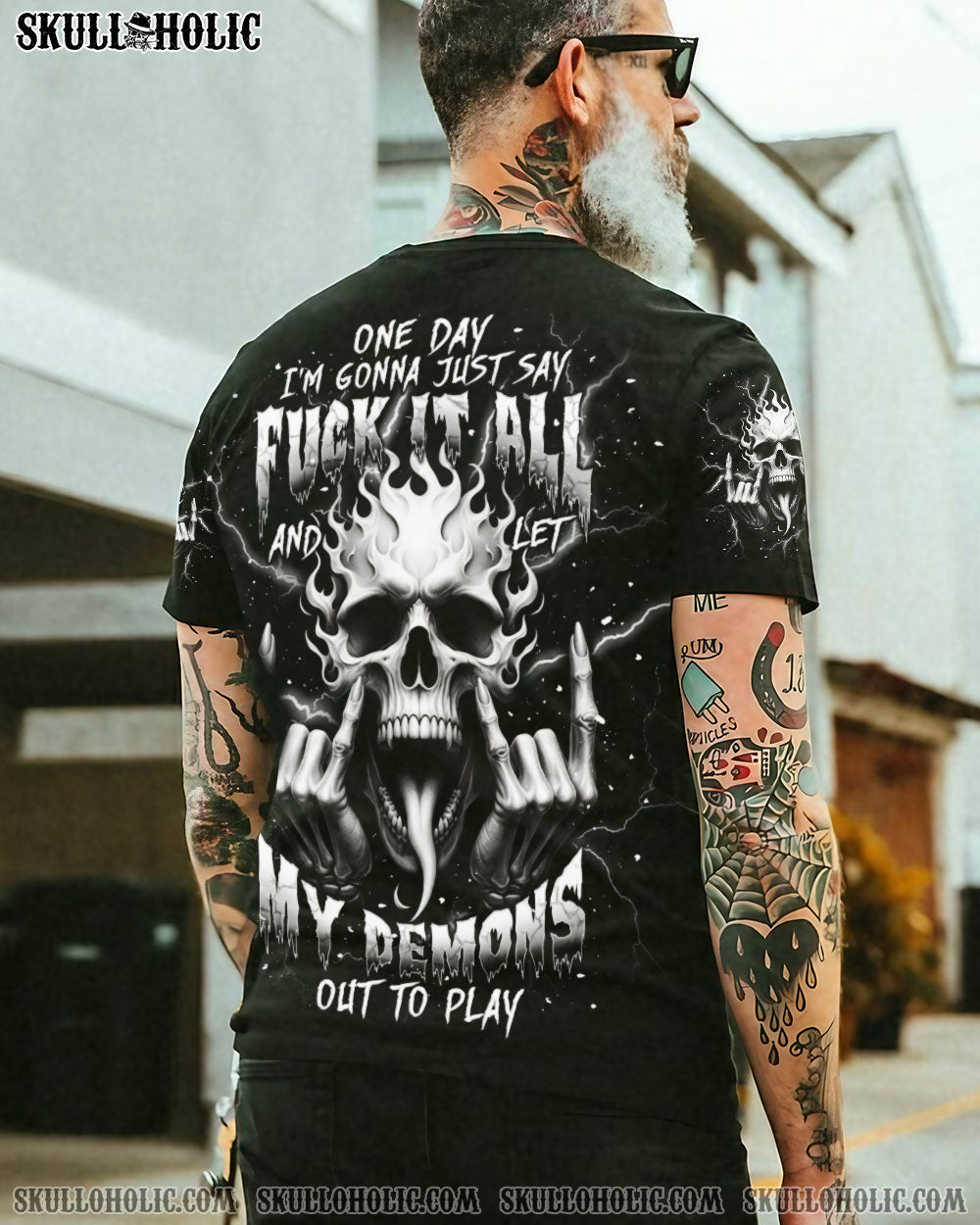 BLISSCORNERS ONE DAY I'M GONNA JUST SAY DEMON SKULL ALL OVER PRINT