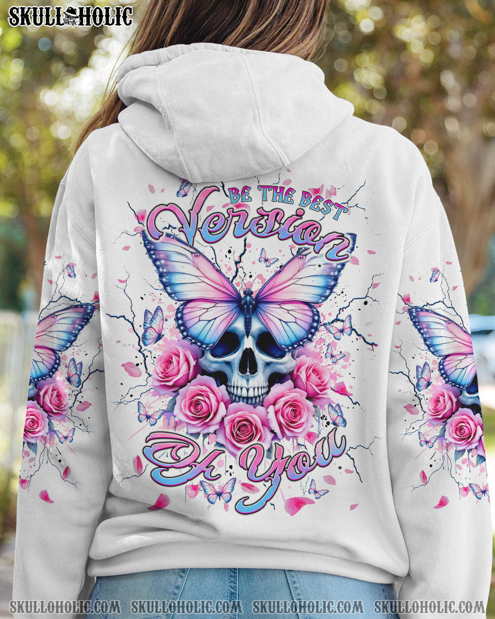 BLISSCORNERS BE THE BEST VERSION OF YOU BUTTERFLY SKULL ALL OVER PRINT