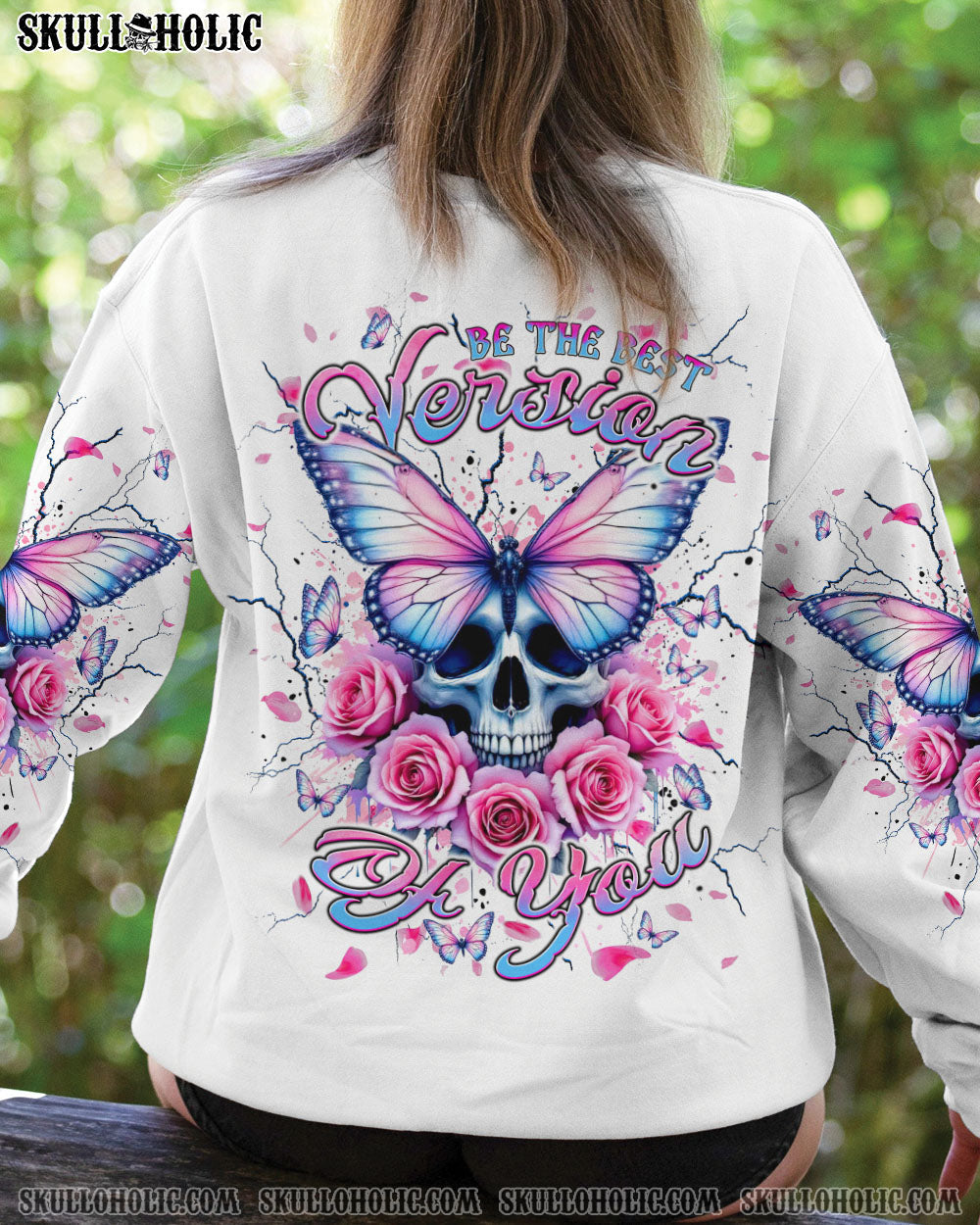 BLISSCORNERS BE THE BEST VERSION OF YOU BUTTERFLY SKULL ALL OVER PRINT