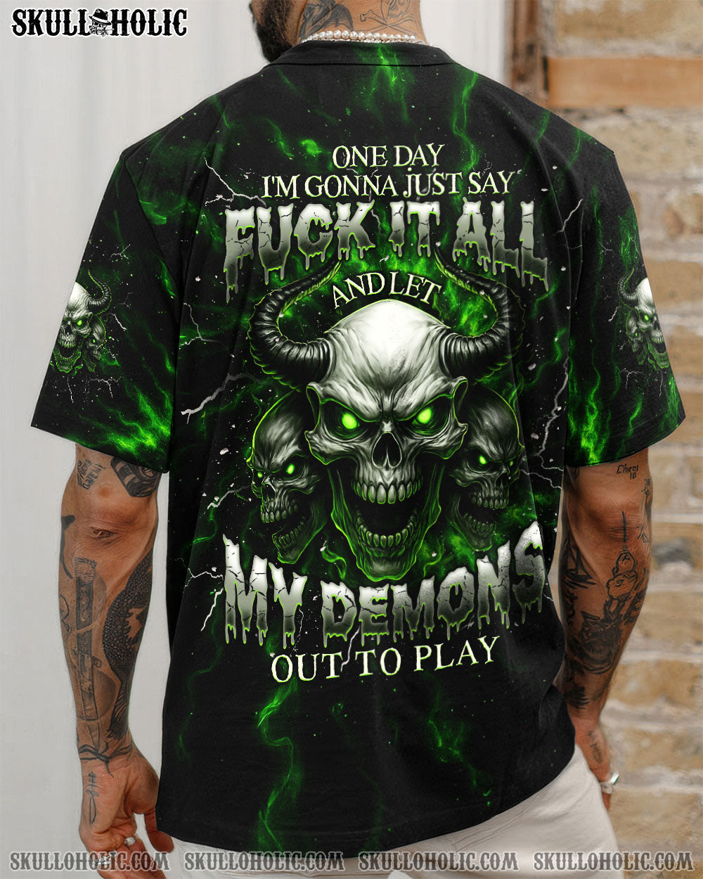 BLISSCORNERS ONE DAY I'M GONNA JUST SAY SKULL DEMON TIE DYE ALL OVER PRINT