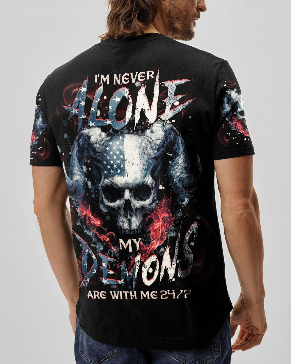 BLISSCORNERS I'M NEVER ALONE SKULL DEMON ALL OVER PRINT
