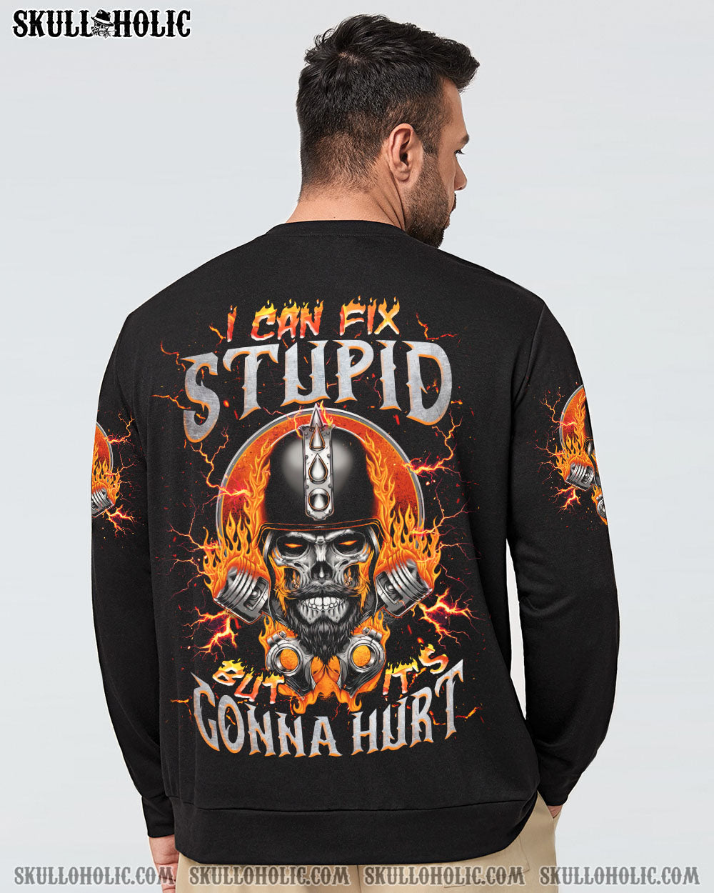 BLISSCORNERS I CAN FIX STUPID BUT IT'S GONNA HURT SKULL BIKER ALL OVER PRINT
