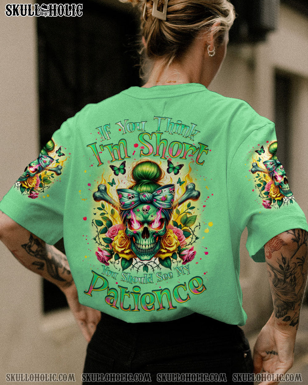 BLISSCORNERS THE GOOD GIRL IN ME MESSY BUN SKULL ALL OVER PRINT