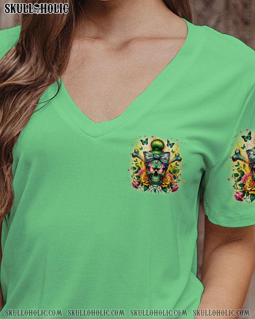 BLISSCORNERS THE GOOD GIRL IN ME MESSY BUN SKULL ALL OVER PRINT