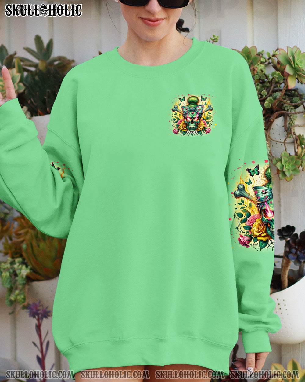 BLISSCORNERS THE GOOD GIRL IN ME MESSY BUN SKULL ALL OVER PRINT