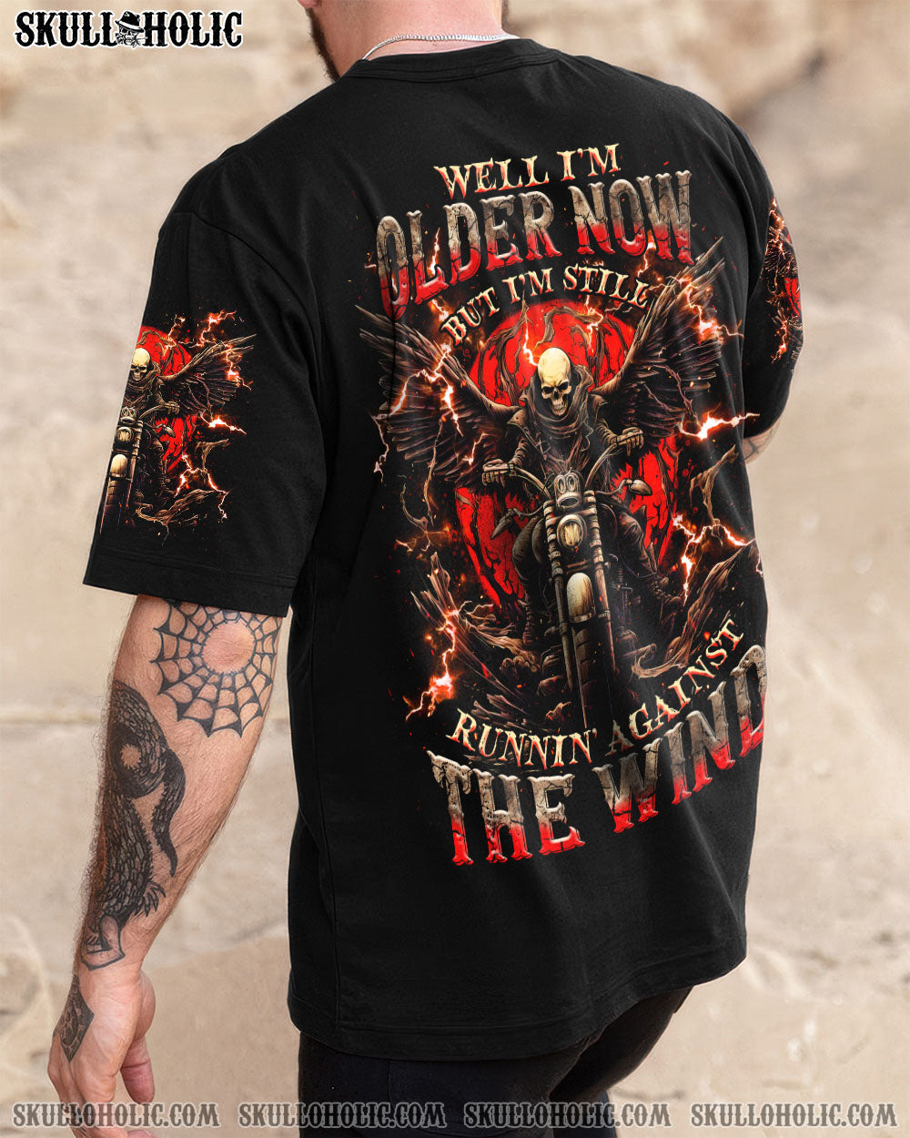 BLISSCORNERS RUNNING AGAINST THE WIND BIKER SKULL ALL OVER PRINT