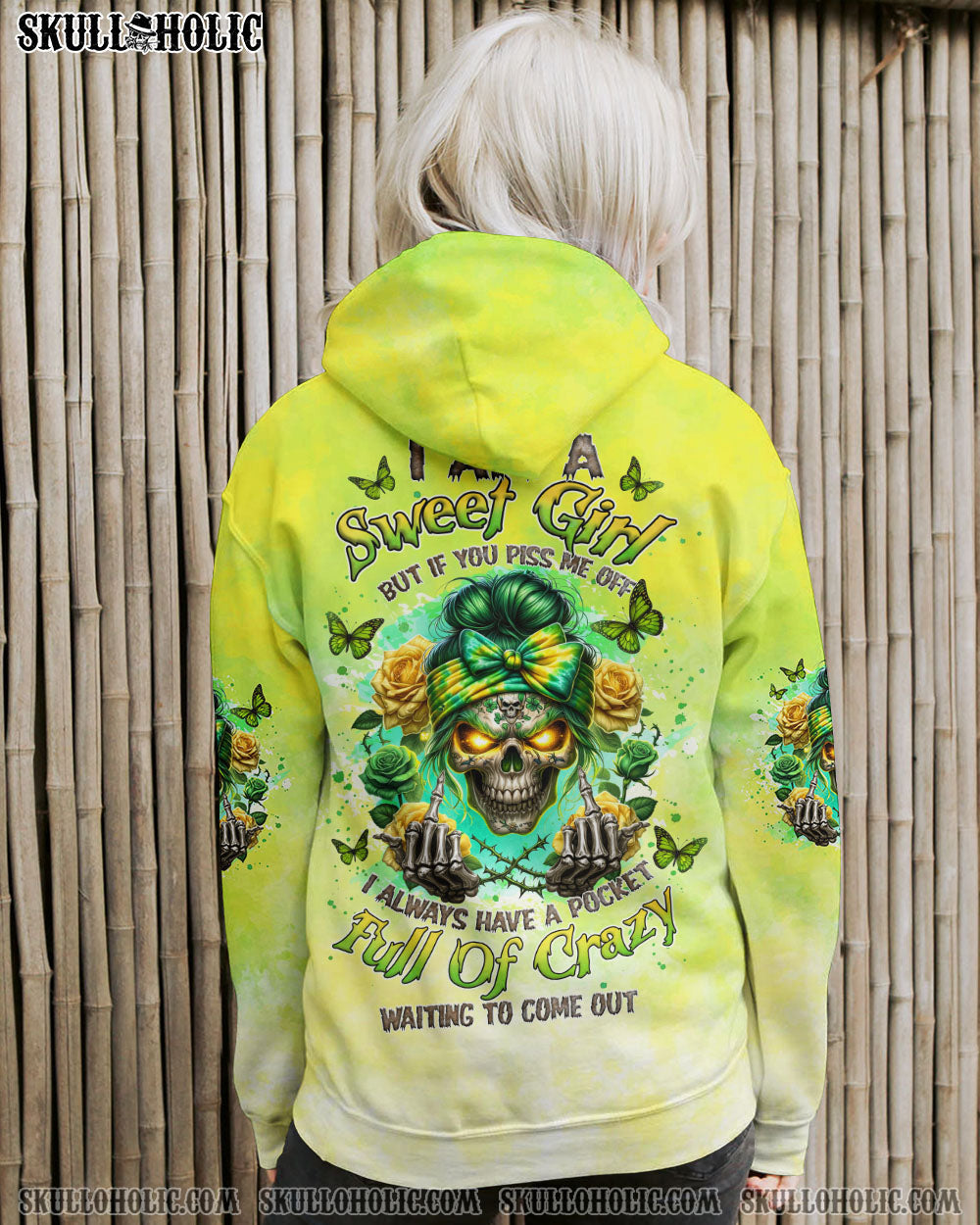 BLISSCORNERS THE GOOD GIRL IN ME SKULL MESSY BUN ALL OVER PRINT