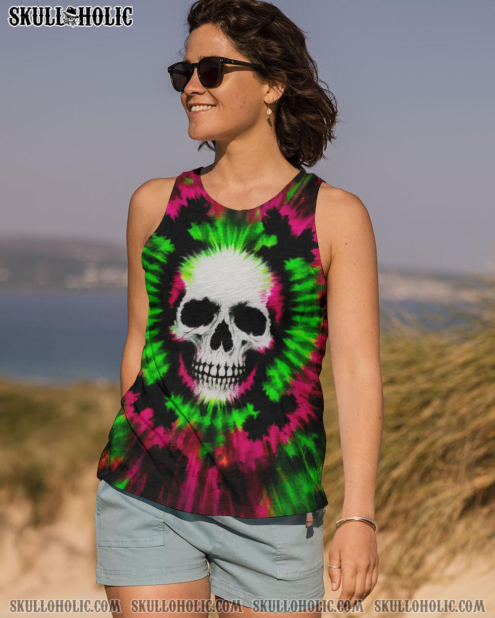 BLISSCORNERS CROSSBONES SKULL TIE DYE HAND DYED ALL OVER PRINT