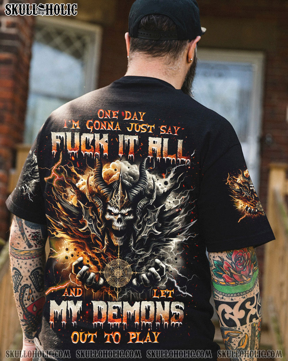 BLISSCORNERS ONE DAY I'M GONNA JUST SAY DEMON SKULL ALL OVER PRINT