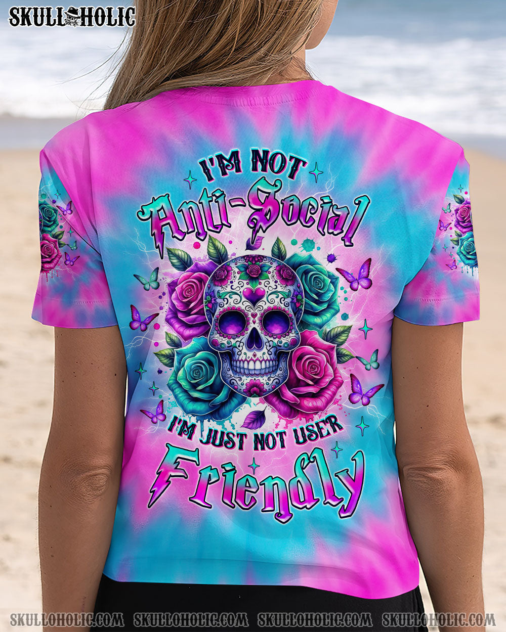 BLISSCORNERS I'M NOT ANTI-SOCIAL SKULL FLOWER ALL OVER PRINT