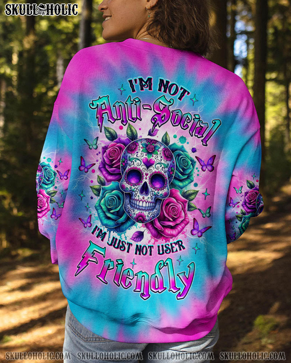 BLISSCORNERS I'M NOT ANTI-SOCIAL SKULL FLOWER ALL OVER PRINT