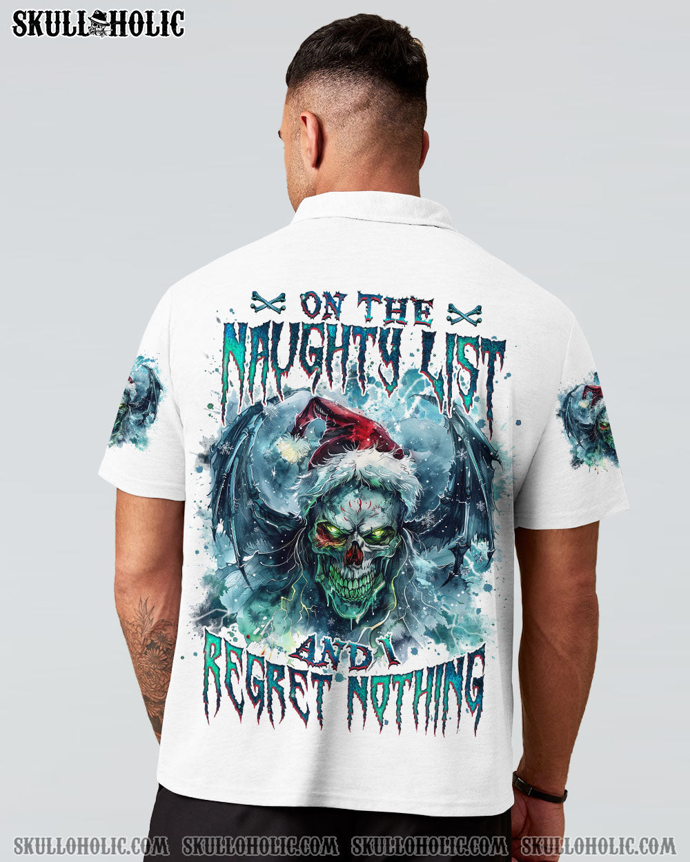 BLISSCORNERS ON THE NAUGHTY LIST SKULL WINGS CHRISTMAS ALL OVER PRINT