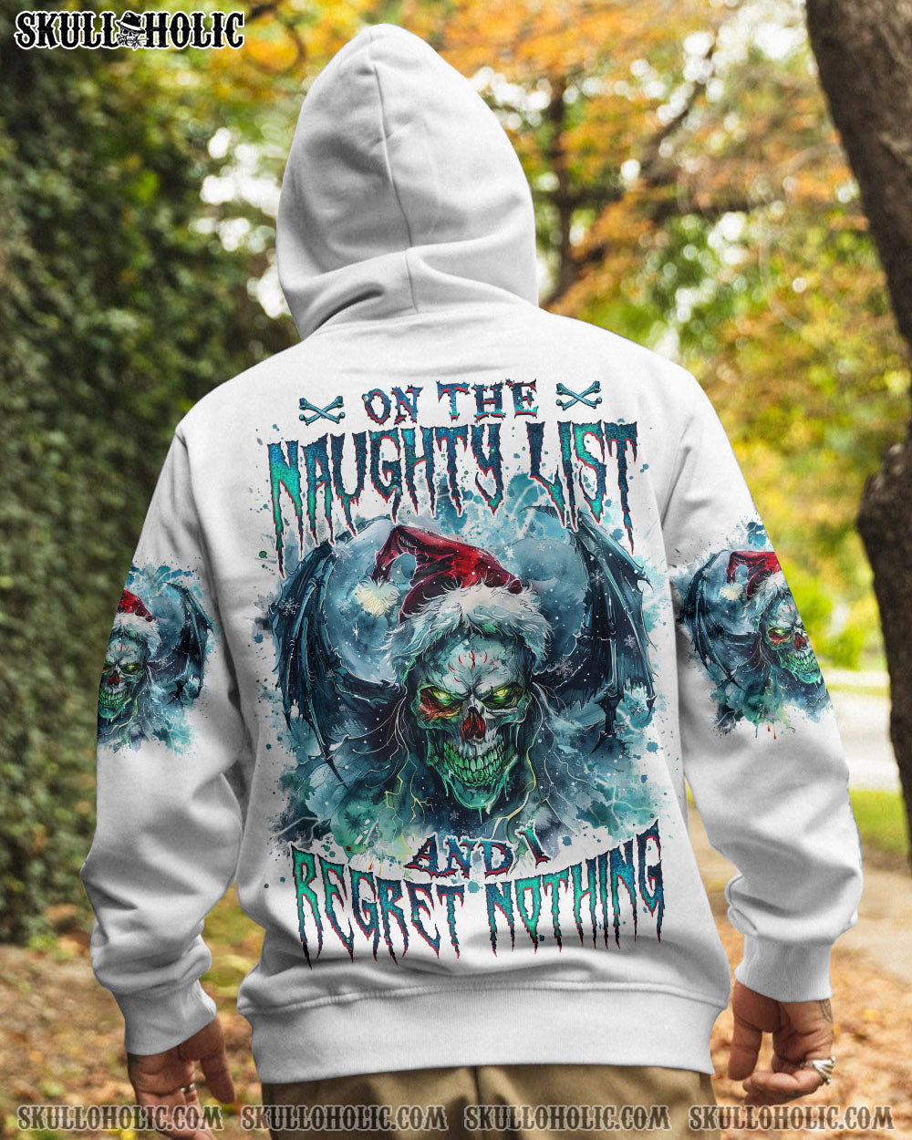 BLISSCORNERS ON THE NAUGHTY LIST SKULL WINGS CHRISTMAS ALL OVER PRINT
