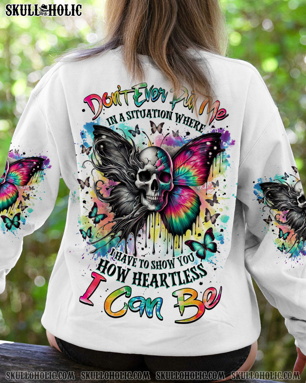 BLISSCORNERS HOW HEARTLESS I CAN BE SKULL BUTTERFLY ALL OVER PRINT