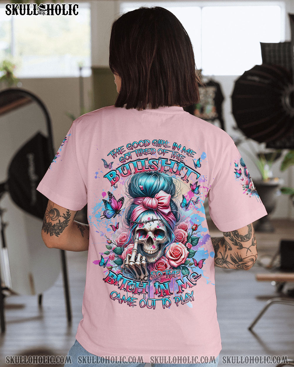 BLISSCORNERS MY GIVE A F MESSY BUN SKULL ALL OVER PRINT
