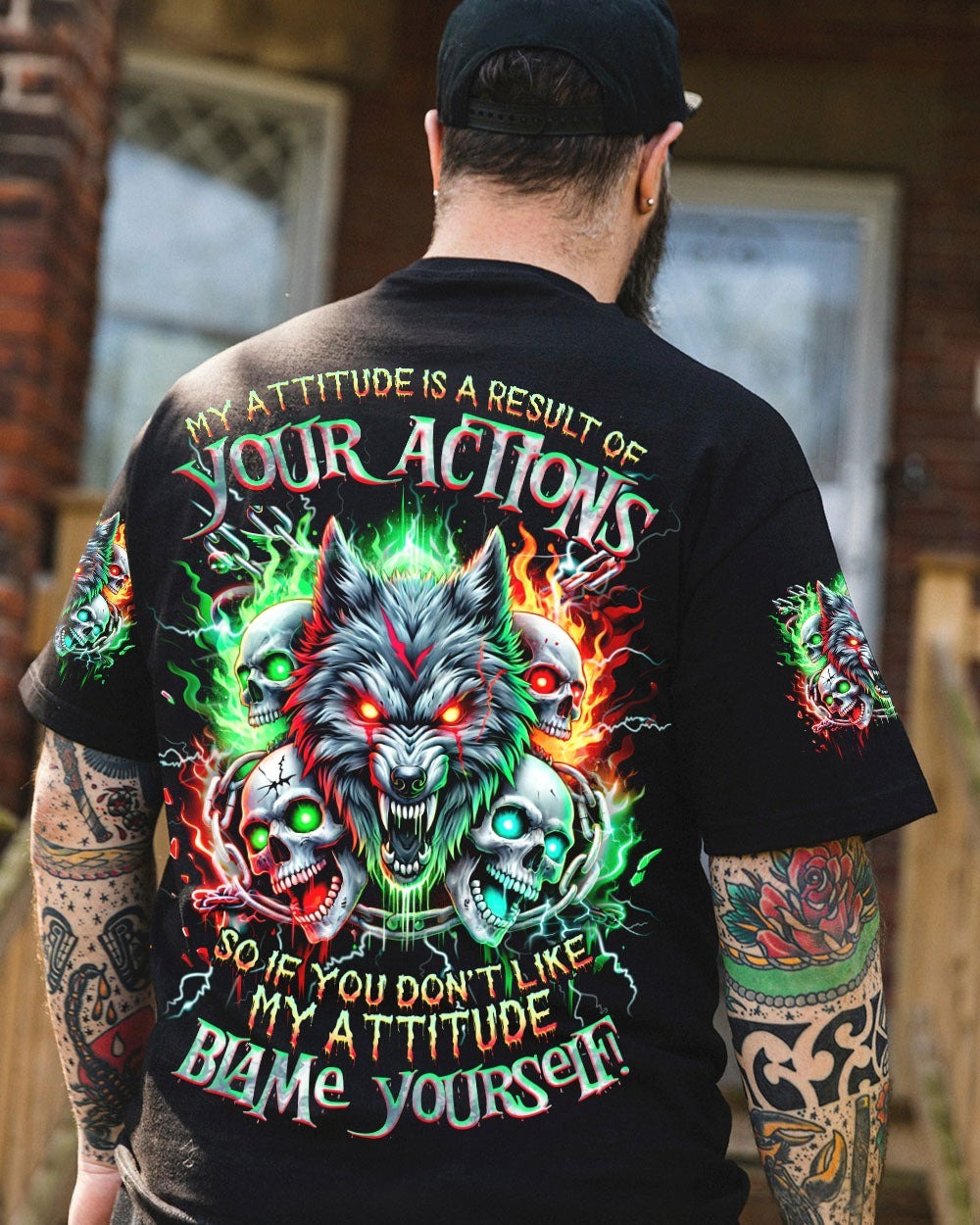 BLISSCORNERS BLAME YOURSELF SKULL WOLF ALL OVER PRINT