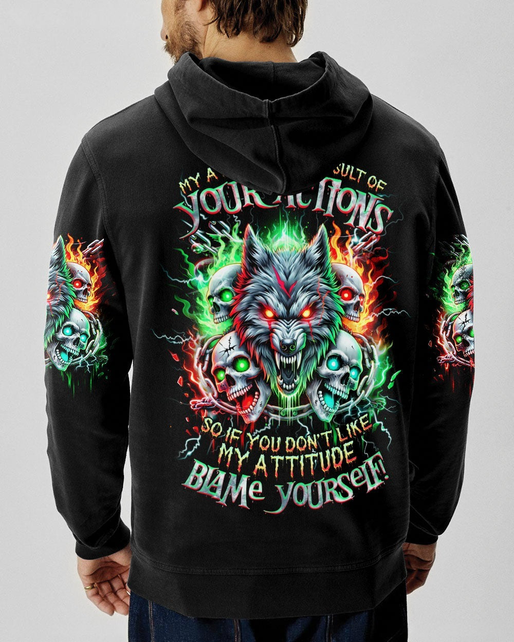 BLISSCORNERS BLAME YOURSELF SKULL WOLF ALL OVER PRINT