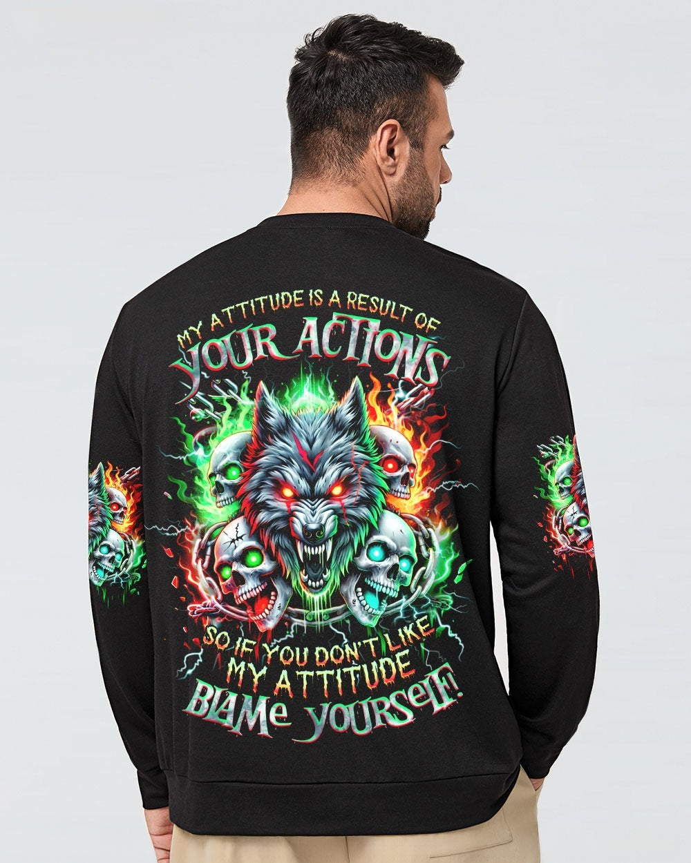 BLISSCORNERS BLAME YOURSELF SKULL WOLF ALL OVER PRINT