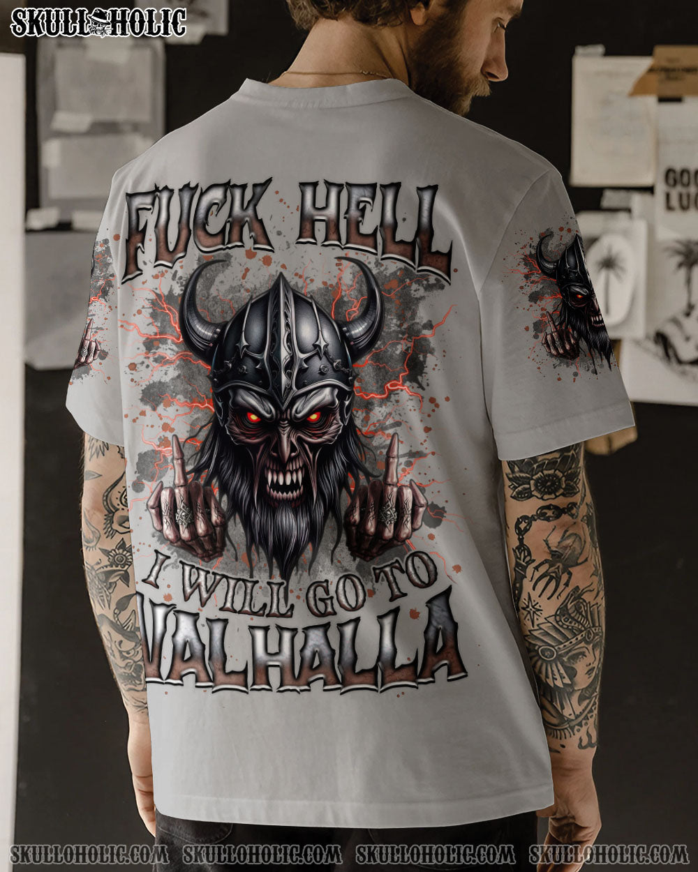 BLISSCORNERS I WILL GO TO VALHALLA VIKING SKULL ALL OVER PRINT