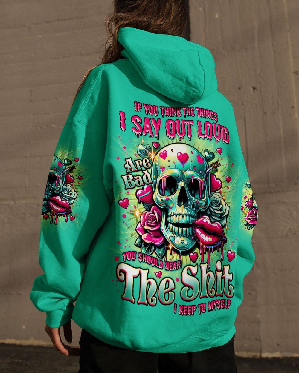 BLISSCORNERS IF YOU MESS WITH MY ANGEL MESSY BUN SKULL ALL OVER PRINT