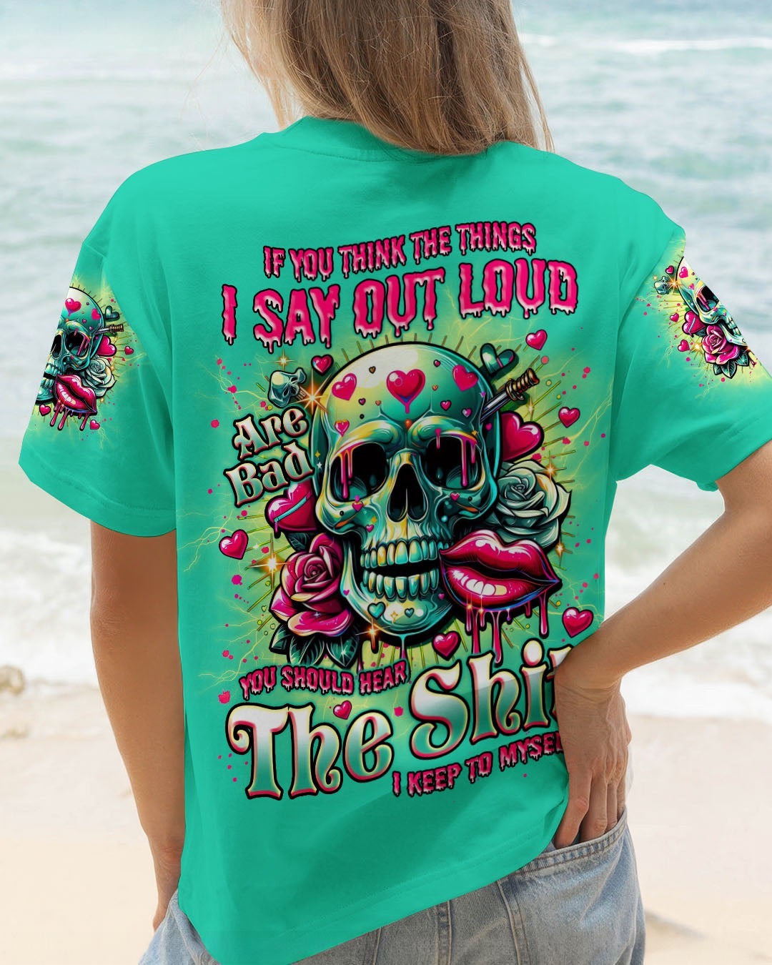 BLISSCORNERS IF YOU MESS WITH MY ANGEL MESSY BUN SKULL ALL OVER PRINT