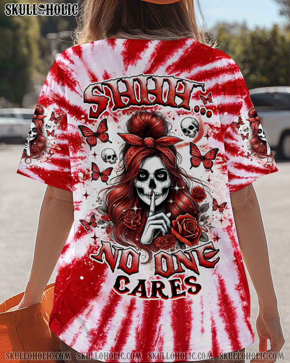 BLISSCORNERS SHHH NO ONE CARES SKULL LADY TIE DYE ALL OVER PRINT