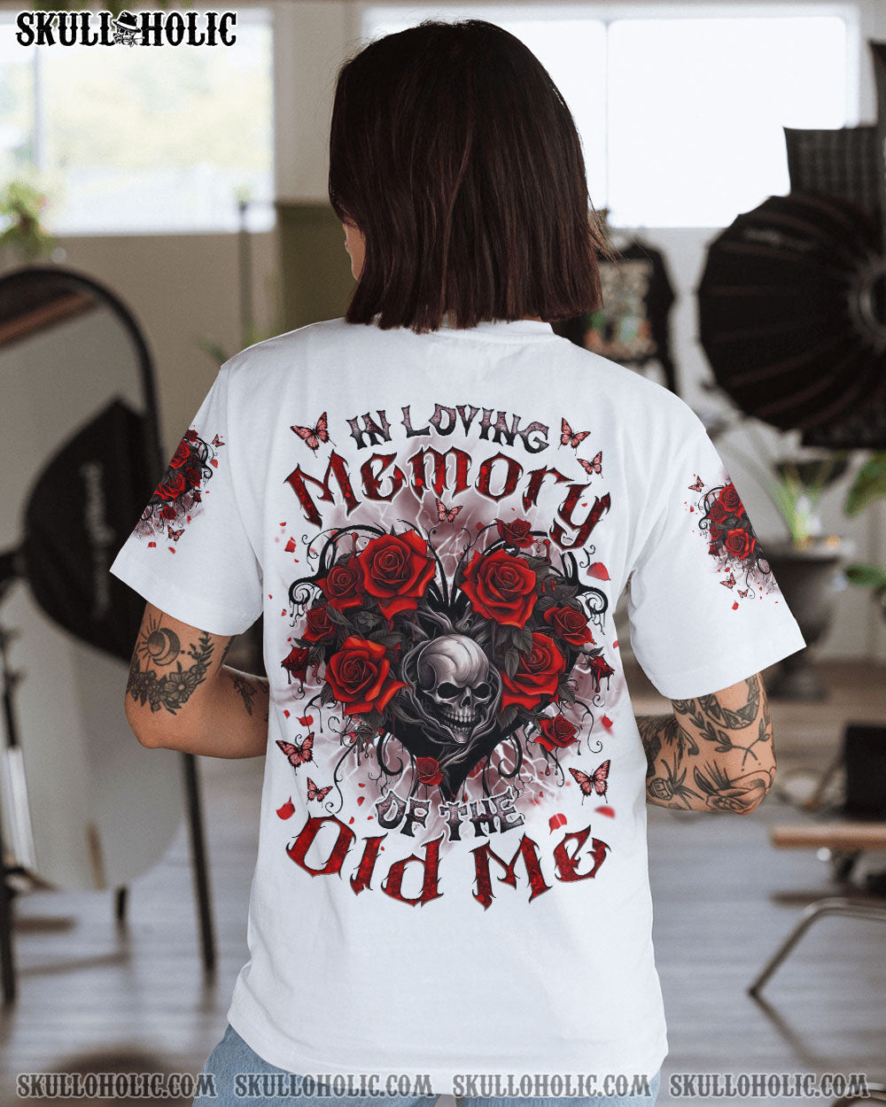 BLISSCORNERS IN LOVING MEMORY OF THE OLD ME ROSE SKULL ALL OVER PRINT