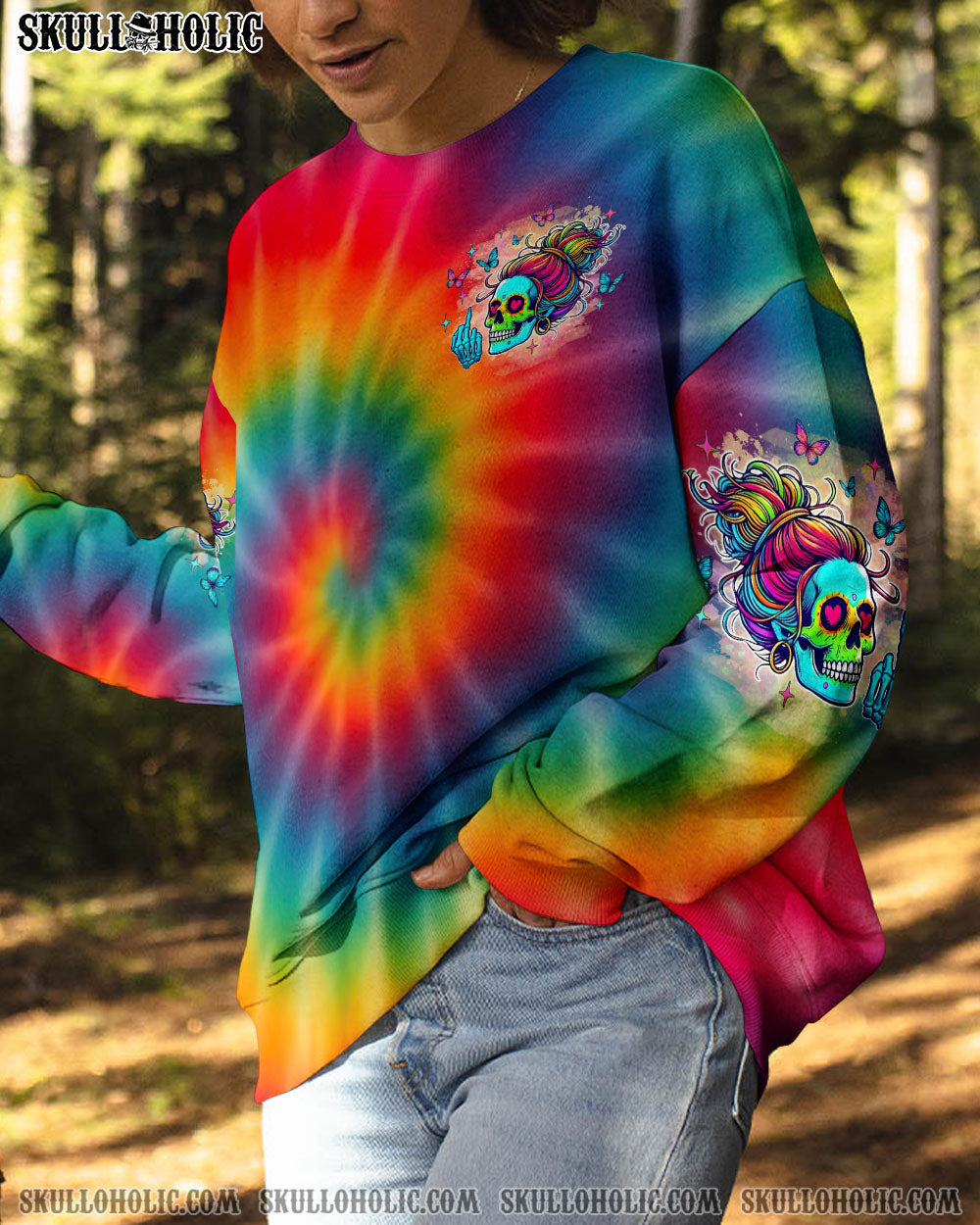 BLISSCORNERS F AROUND AND FIND OUT SKULL MESSY BUN ALL OVER PRINT