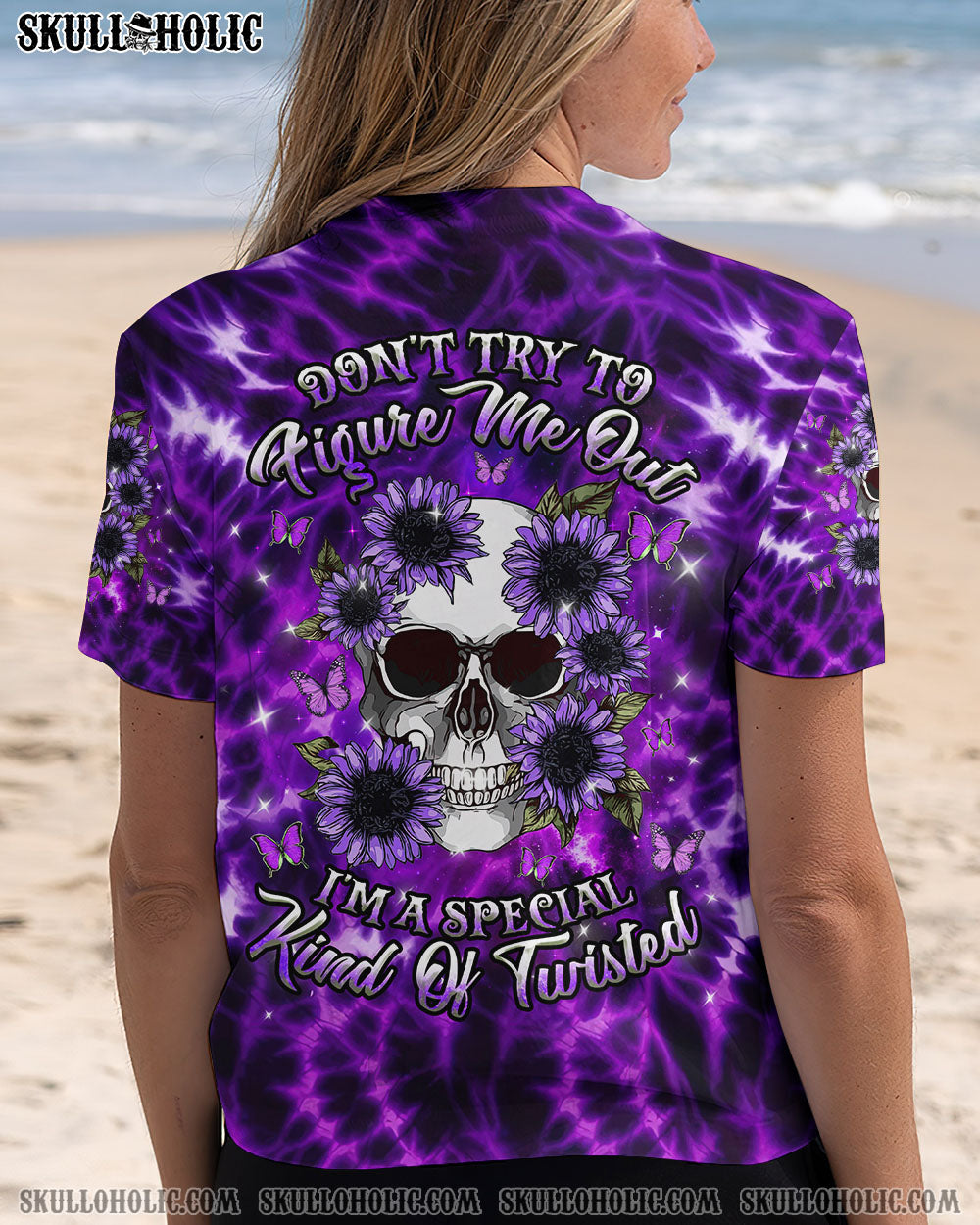 BLISSCORNERS DON'T TRY TO FIGURE ME OUT SKULL FLOWER TIE DYE ALL OVER PRINT