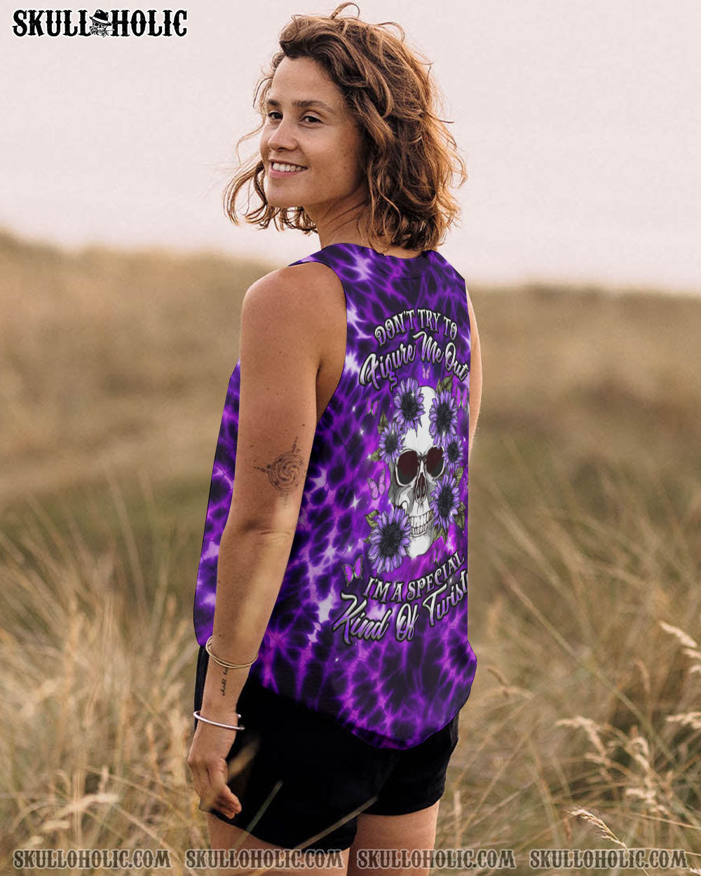 BLISSCORNERS DON'T TRY TO FIGURE ME OUT SKULL FLOWER TIE DYE ALL OVER PRINT