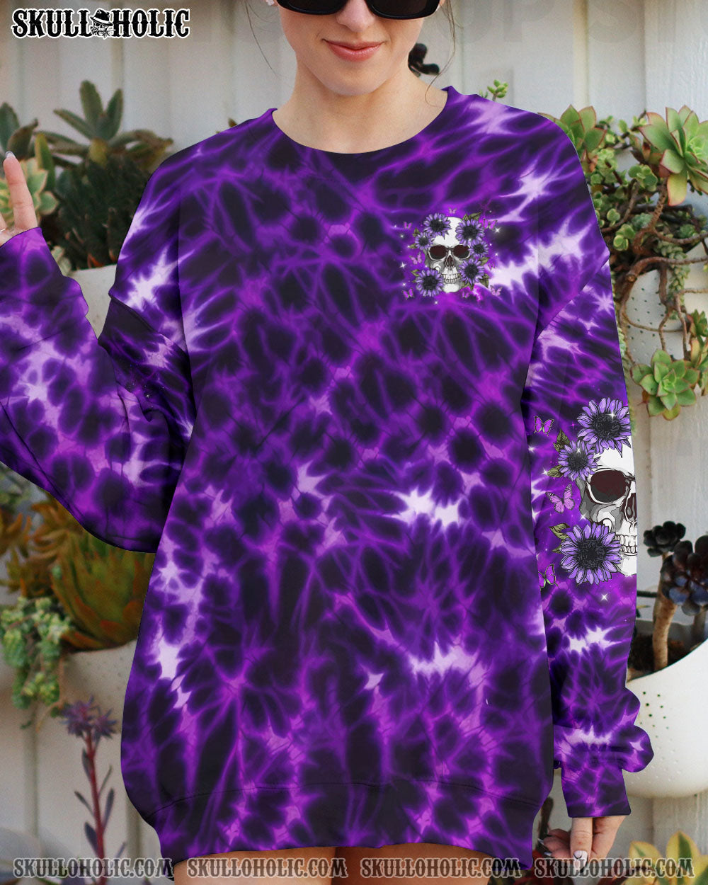 BLISSCORNERS DON'T TRY TO FIGURE ME OUT SKULL FLOWER TIE DYE ALL OVER PRINT