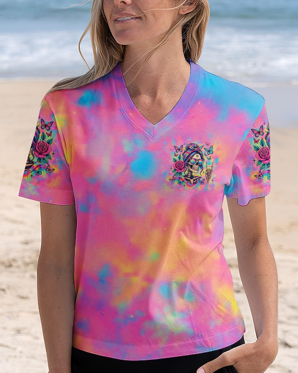 BLISSCORNERS DON'T LIKE ME YOUR PROBLEM MESSY BUN SKULL TIE DYE ALL OVER PRINT - TLTW1405252