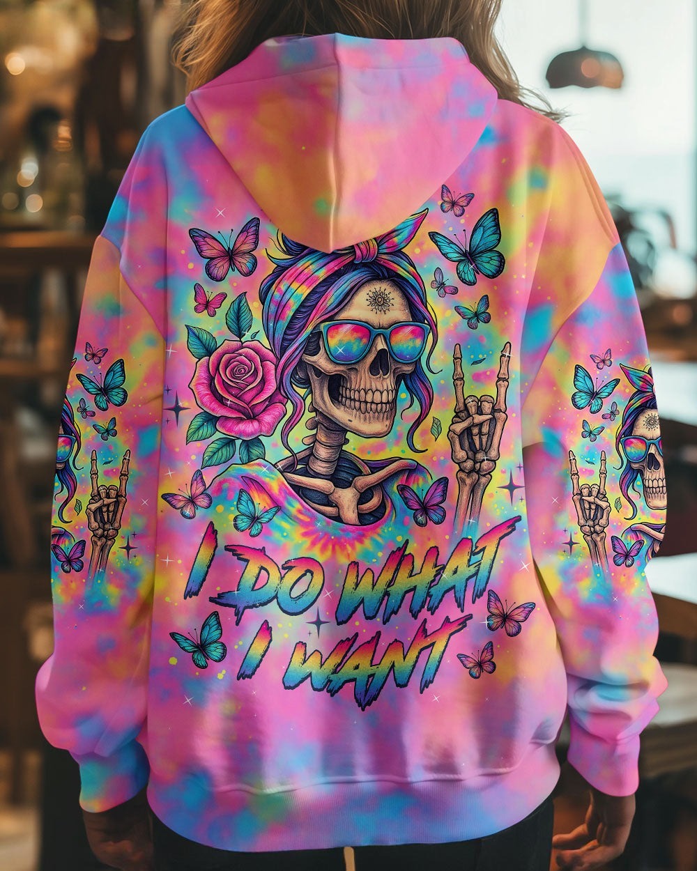 BLISSCORNERS DON'T LIKE ME YOUR PROBLEM MESSY BUN SKULL TIE DYE ALL OVER PRINT - TLTW1405252