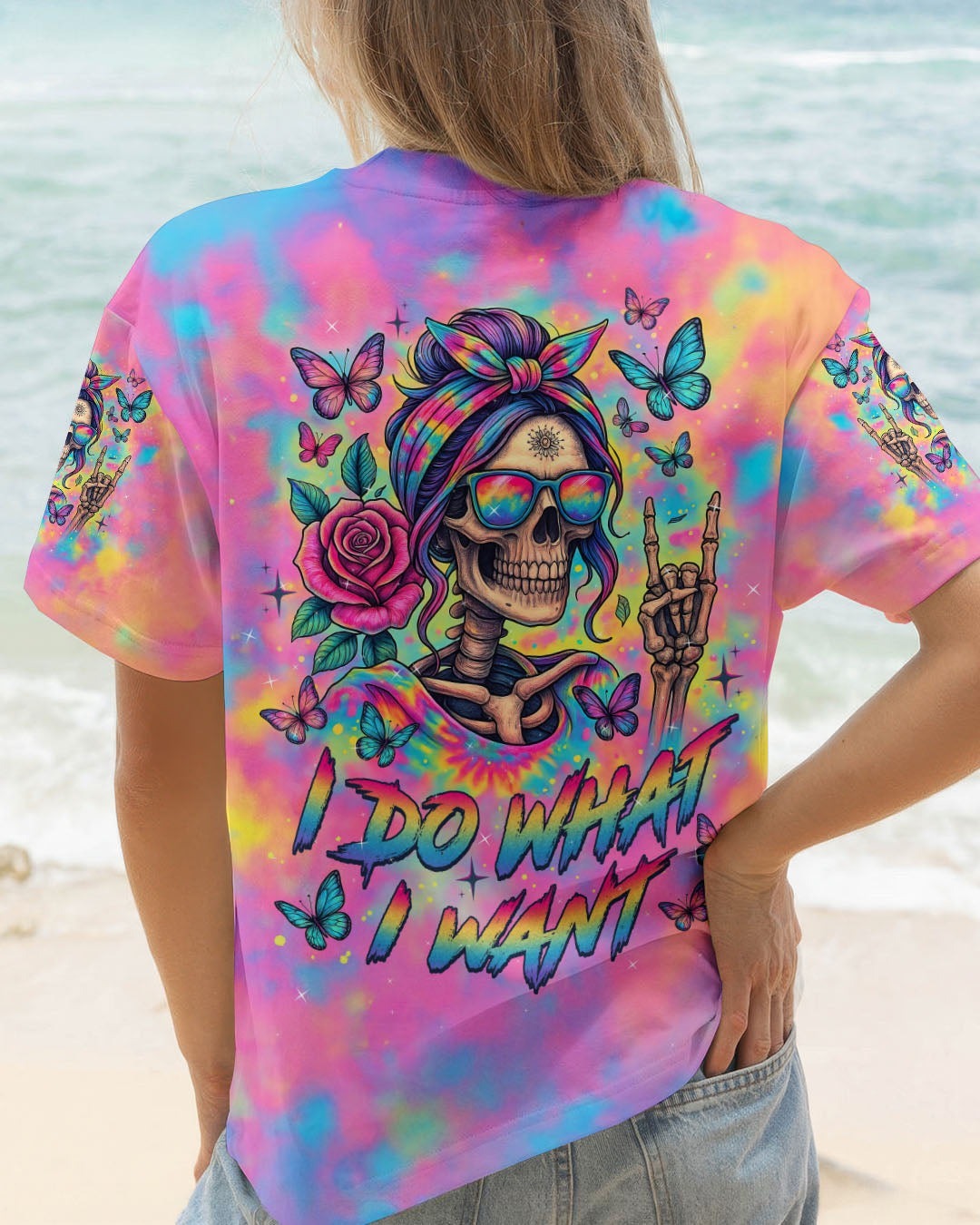 BLISSCORNERS DON'T LIKE ME YOUR PROBLEM MESSY BUN SKULL TIE DYE ALL OVER PRINT - TLTW1405252