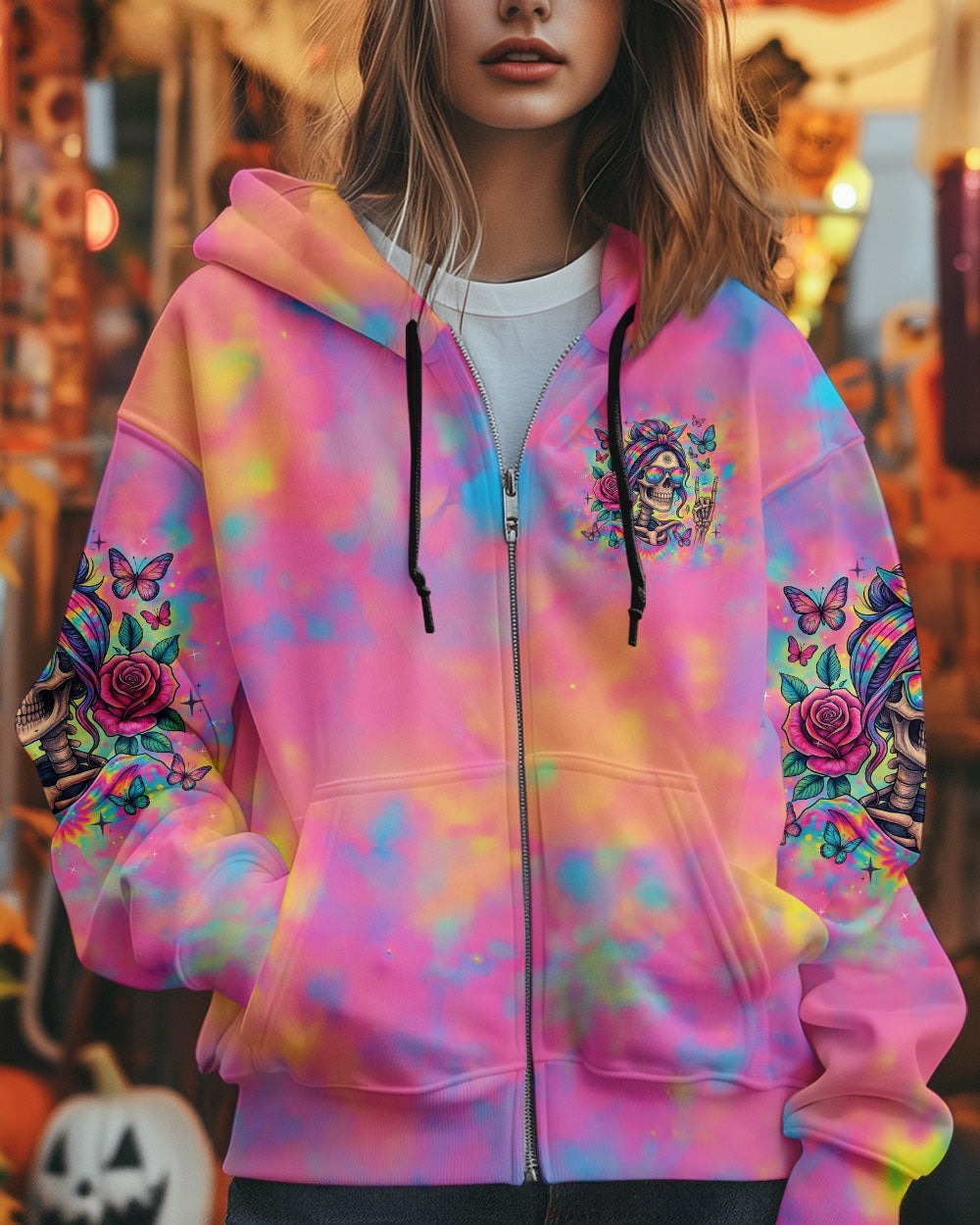 BLISSCORNERS DON'T LIKE ME YOUR PROBLEM MESSY BUN SKULL TIE DYE ALL OVER PRINT - TLTW1405252
