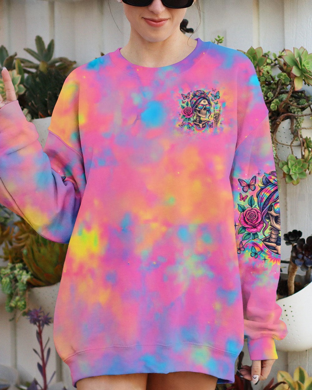 BLISSCORNERS DON'T LIKE ME YOUR PROBLEM MESSY BUN SKULL TIE DYE ALL OVER PRINT - TLTW1405252