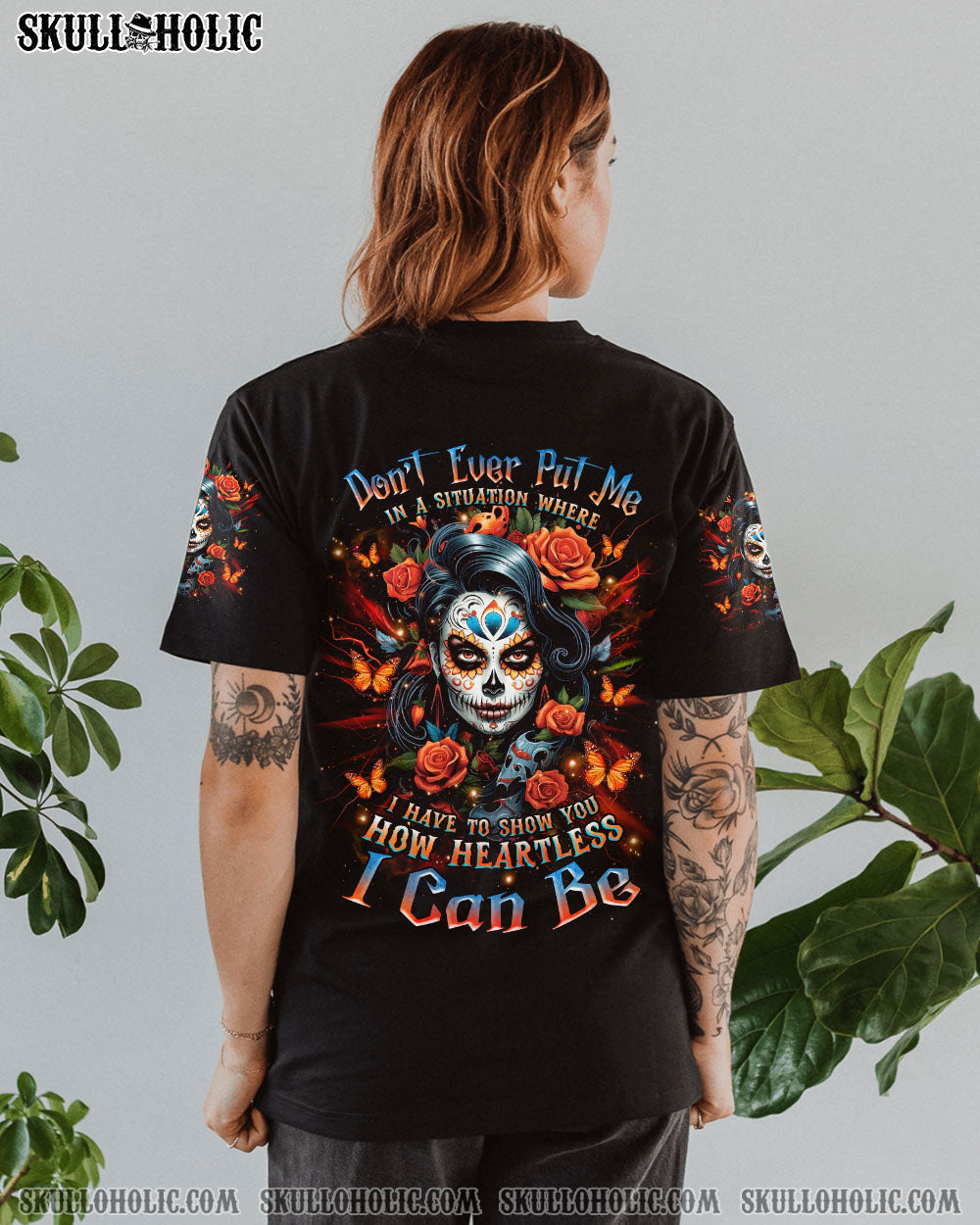 BLISSCORNERS HOW HEARTLESS I CAN BE SKULL LADY ALL OVER PRINT