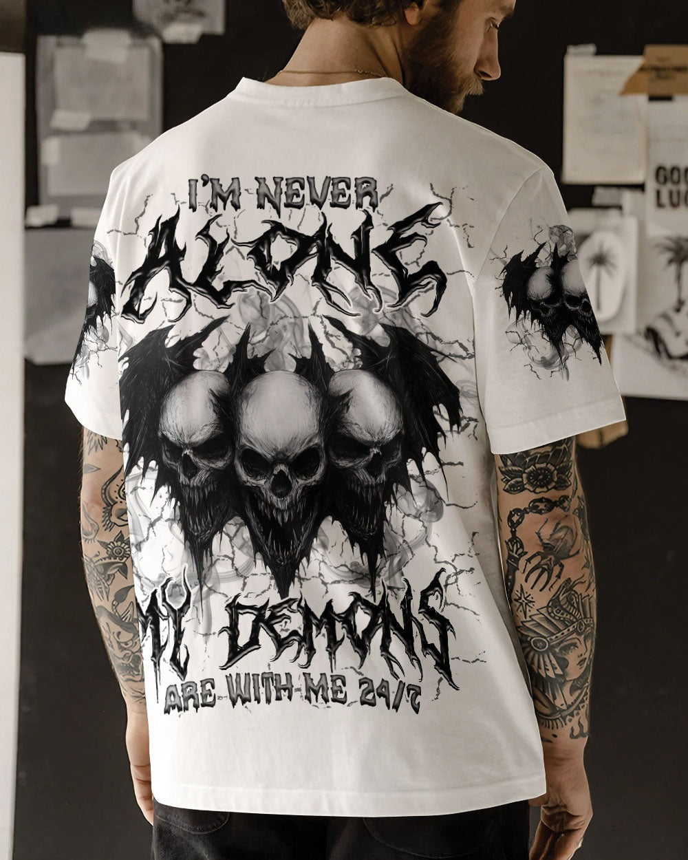 BLISSCORNERS I'M NEVER ALONE SKULL DEMON ALL OVER PRINT