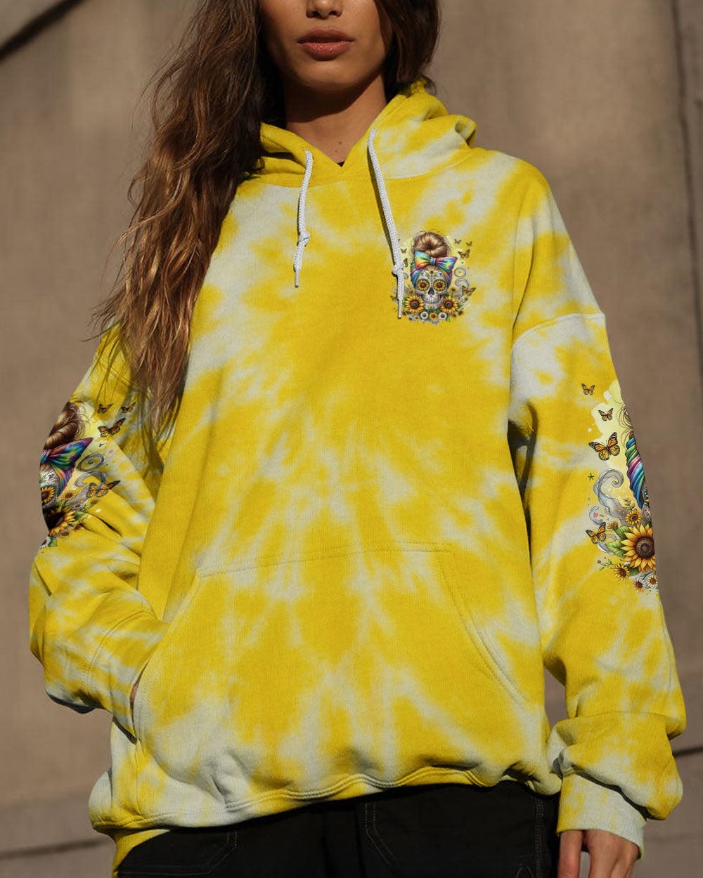 BLISSCORNERS THE GOOD GIRL IN ME NEON ROSE SKULL MESSY BUN ALL OVER PRINT