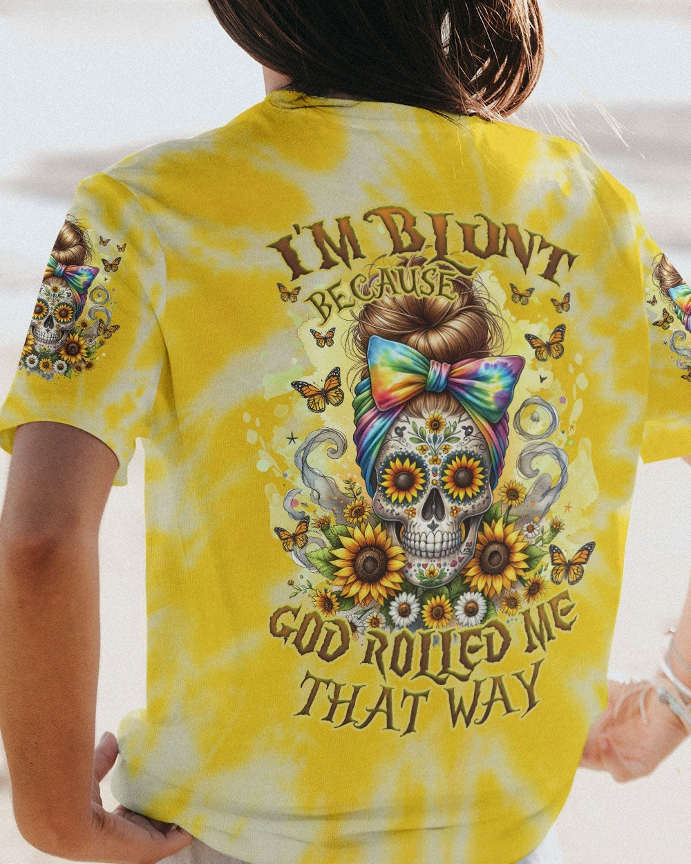 BLISSCORNERS THE GOOD GIRL IN ME NEON ROSE SKULL MESSY BUN ALL OVER PRINT