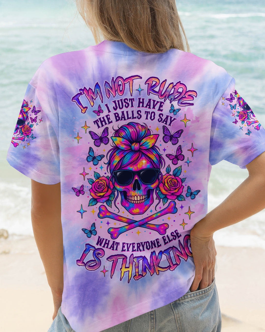 BLISSCORNERS I AM A NICE PERSON SKULL MESSY BUN ALL OVER PRINT