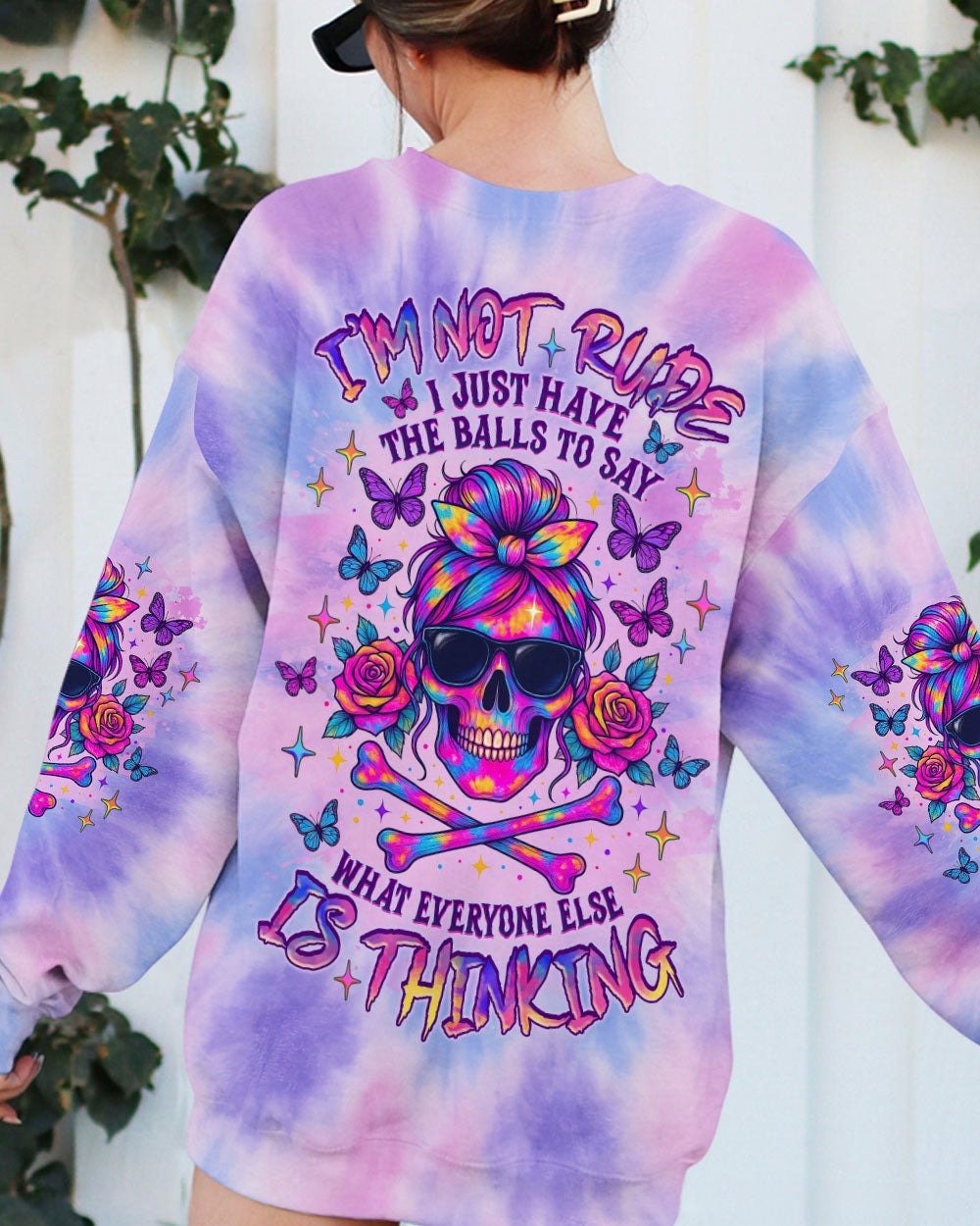 BLISSCORNERS I AM A NICE PERSON SKULL MESSY BUN ALL OVER PRINT