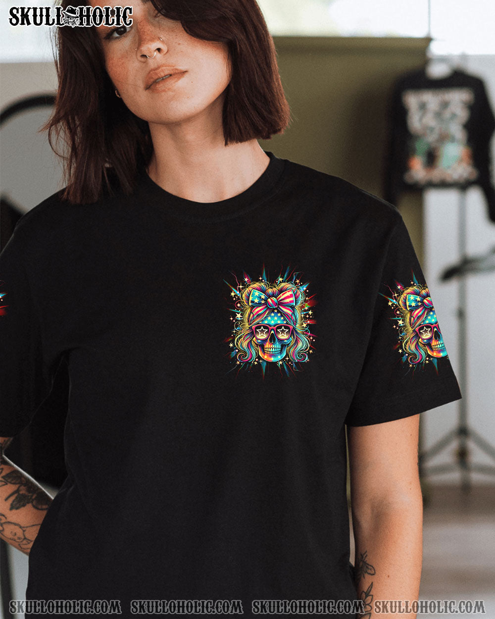 BLISSCORNERS IT'S GOING TO BE ONE OF THOSE DAYS MESSY BUN SKULL ALL OVER PRINT