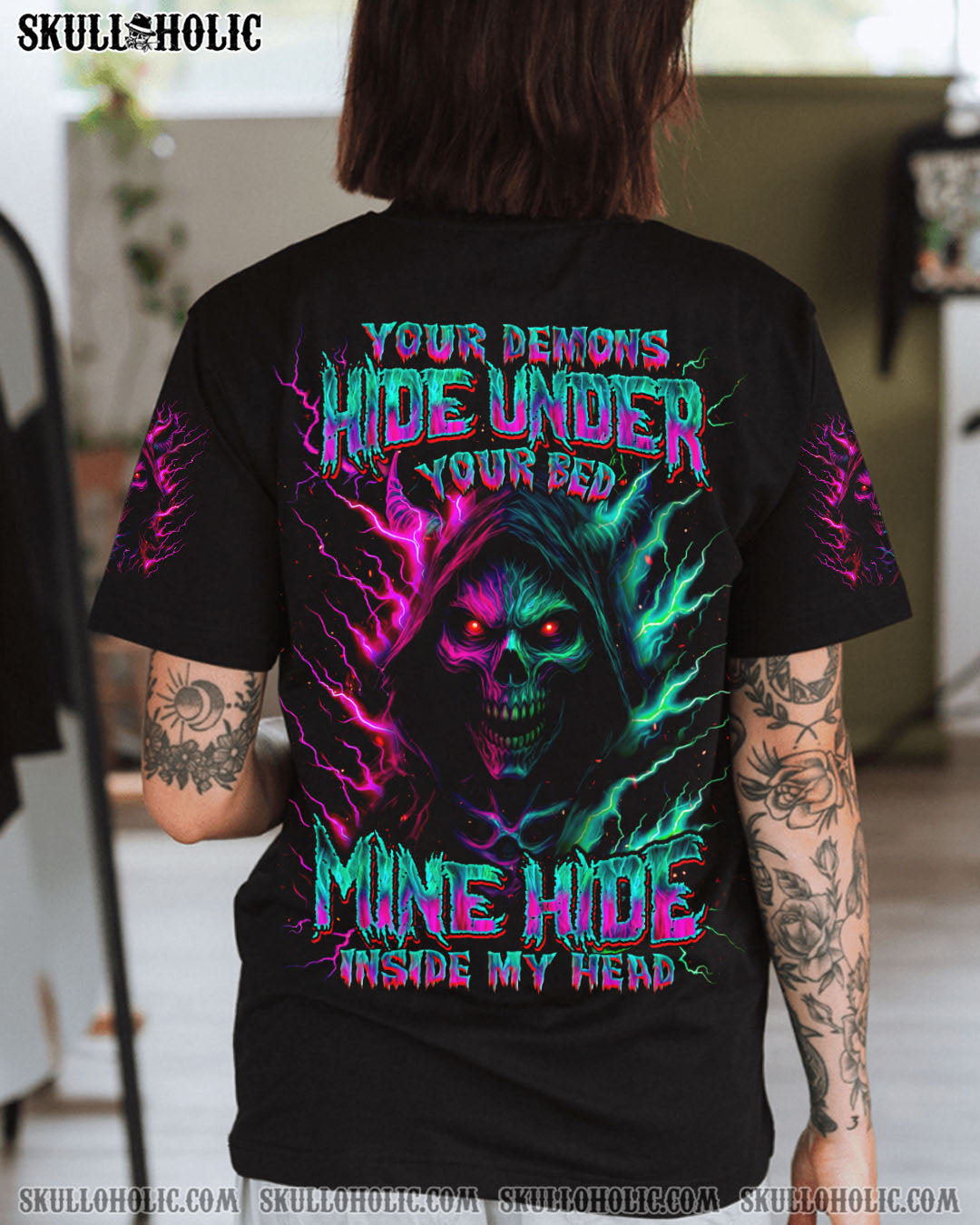 BLISSCORNERS YOUR DEMONS HIDE UNDER YOUR BED SKULL ALL OVER PRINT