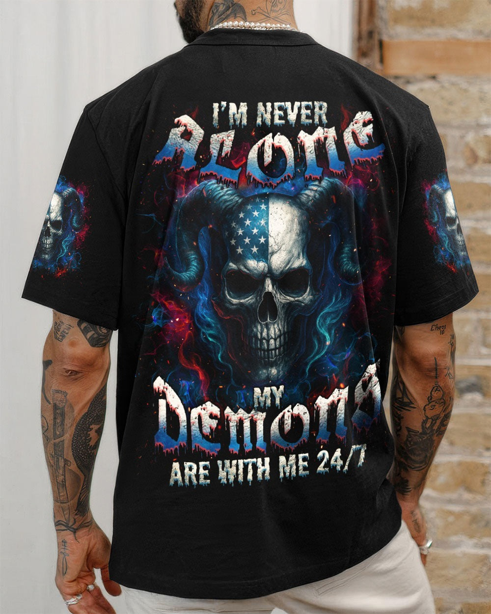 BLISSCORNERS I'M NEVER ALONE SKULL DEMON ALL OVER PRINT