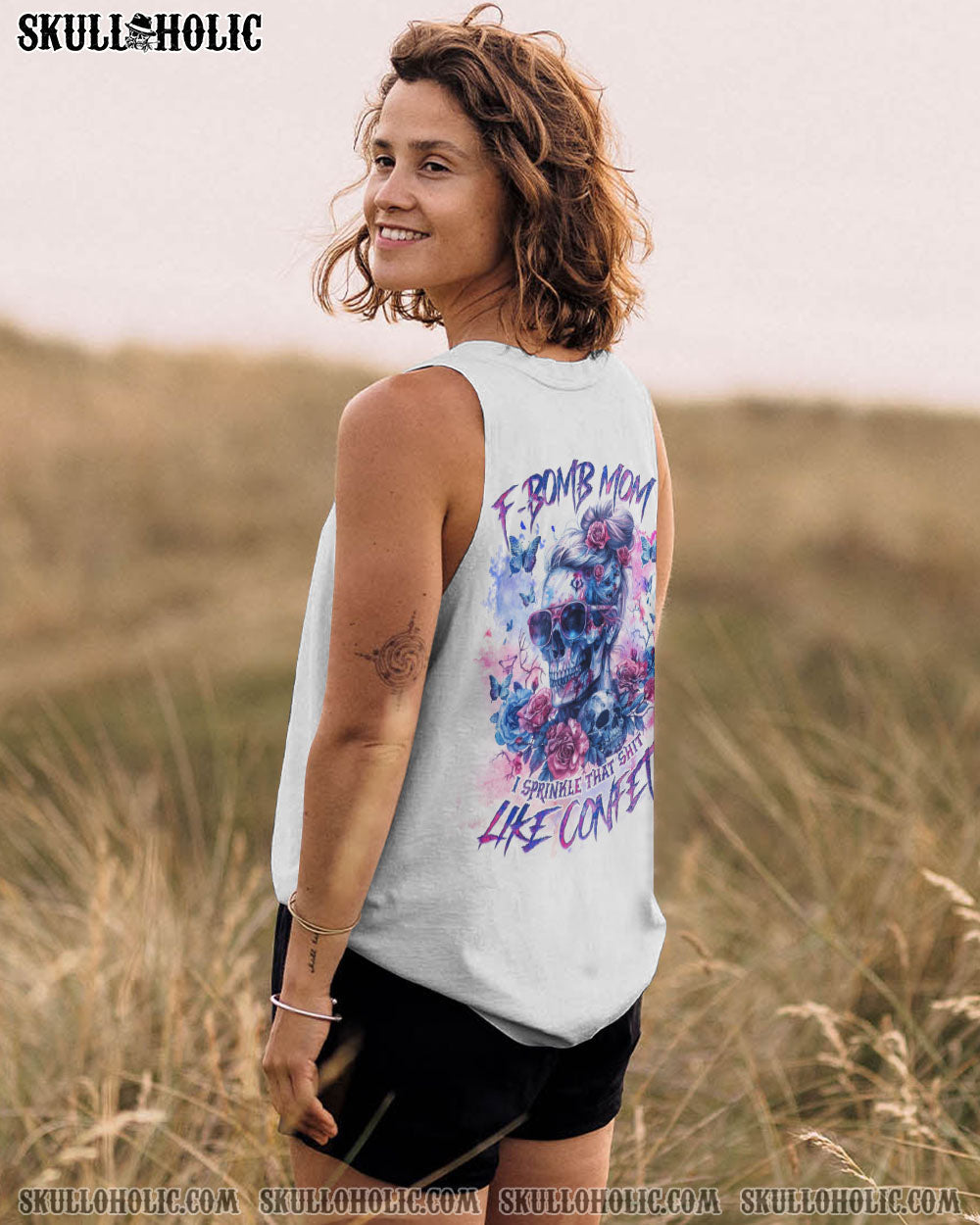 BLISSCORNERS MY BACK IS NOT A VOICEMAIL MESSY BUN SKULL ALL OVER PRINT