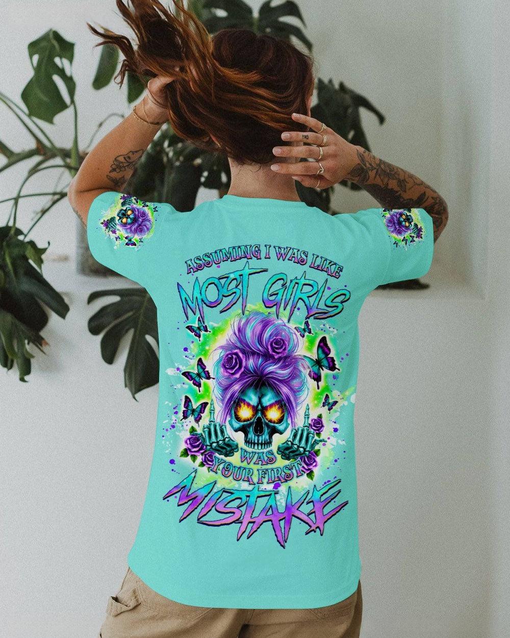 BLISSCORNERS DON'T TRY TO FIGURE ME OUT SKULL MESSY BUN ALL OVER PRINT