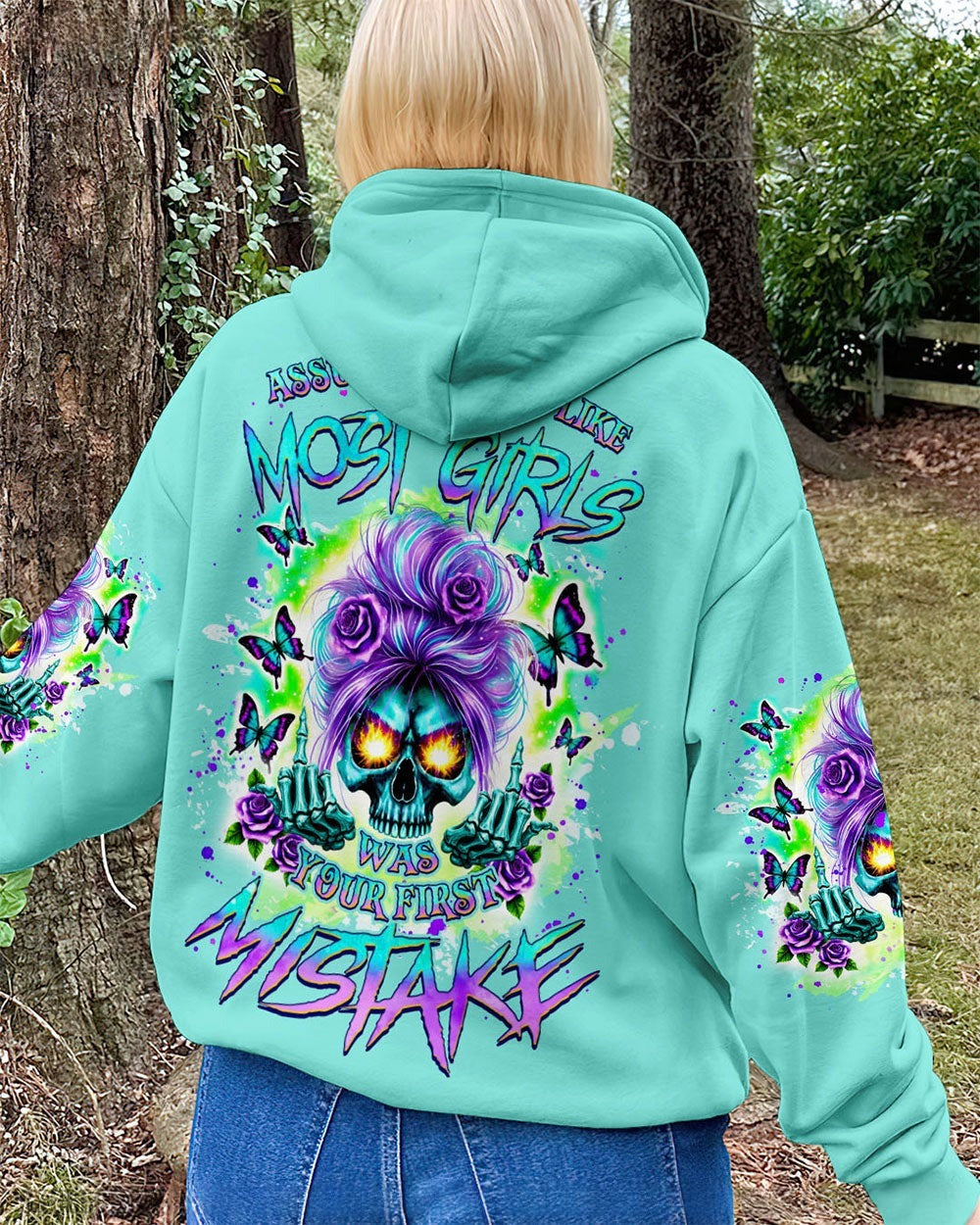 BLISSCORNERS DON'T TRY TO FIGURE ME OUT SKULL MESSY BUN ALL OVER PRINT